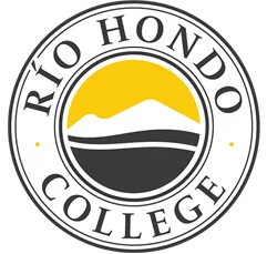 Logo of rio hondo college featuring a circular design with mountains, a river graphic, and the name of the college on a gray outer ring.
